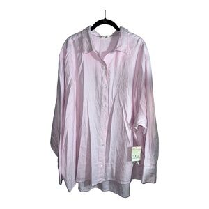 A.N.A. Womens Cotton Pink Stripes batwing Long Sleeve Button Down Shirt